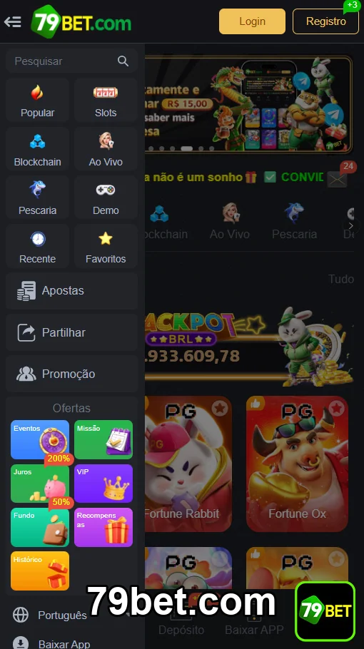 Interface de slot games no 79bet.com em ambiente seguro